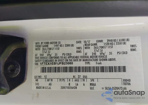 2018 Ford F-150 Xl z USA, uszkodzony, nr VIN 1FTEX1EB1JFB23080